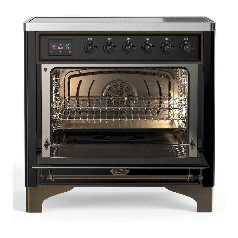 Ilve UMIB36QNR3BKB Ilve Umib36Qnr3Bkb Majestic Iii 36 Inch Induction Range With 6 Elements, 3.5 Cu. Ft. Total Oven Capacity (Solid Door, Glossy Black, Burnished)