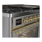Ilve UM48FNR3SSG Ilve Um48Fnr3Ssg Majestic Iii 48 Inch Dual Fuel Range With 8 Burners And Griddle, Dual Function Burner Up To 25,000 Btu (Natural Gas, Triple Glass Door, Stainless Steel, Brass)