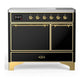 Ilve UMDIB40QNR3BKG Ilve Umdib40Qnr3Bkg Majestic Iii 40 Inch Induction Range With 6 Elements, 3.82 Cu. Ft. Total Oven Capacity (Solid Door, Glossy Black, Brass)