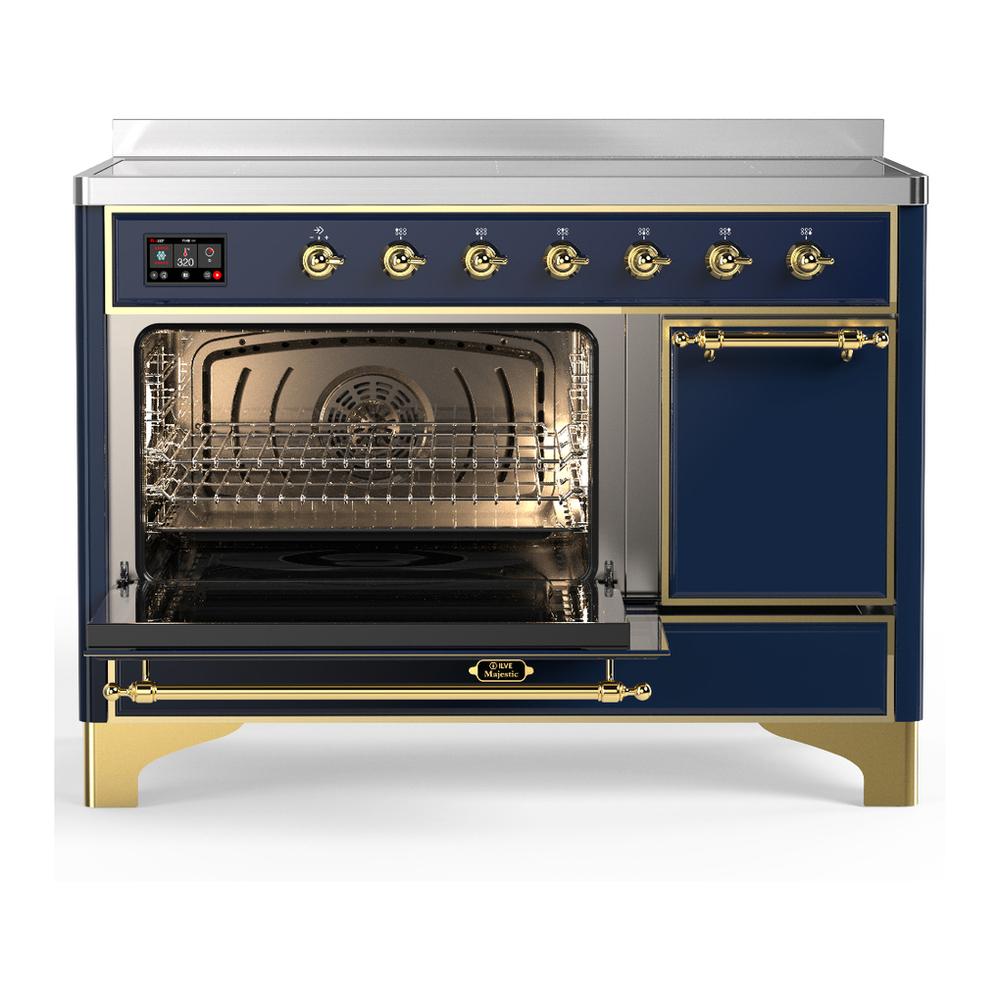 Ilve UMIB48QNR3MBG Ilve Umib48Qnr3Mbg Majestic Iii 48 Inch Induction Range With 6 Elements, 5.02 Cu. Ft. Total Oven Capacity (Solid Door, Midnight Blue, Brass)