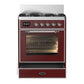 Ilve UM30NR3BUC Ilve Um30Nr3Buc Majestic Iii 30 Inch Dual Fuel Range With 5 Black Brass Burners, Dual Function Burner Up To 25,000 Btu (Natural Gas, Triple Glass Door, Burgundy, Chrome)
