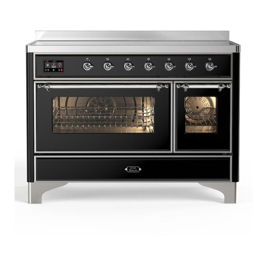 Ilve UMIB48NR3BKC Ilve Umib48Nr3Bkc Majestic Iii 48 Inch Induction Range With 6 Elements, 5.02 Cu. Ft. Total Oven Capacity (Triple Glass Door, Glossy Black, Chrome)