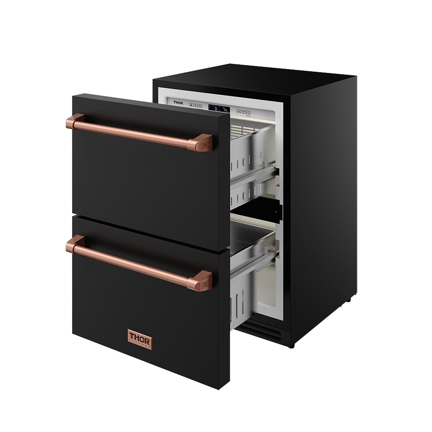 Thor Kitchen RZ24UBRSG 24 Inch Undercounter Built-In / Freestanding Drawer Freezer - Black/Rose Gold Gordon Ramsay Series