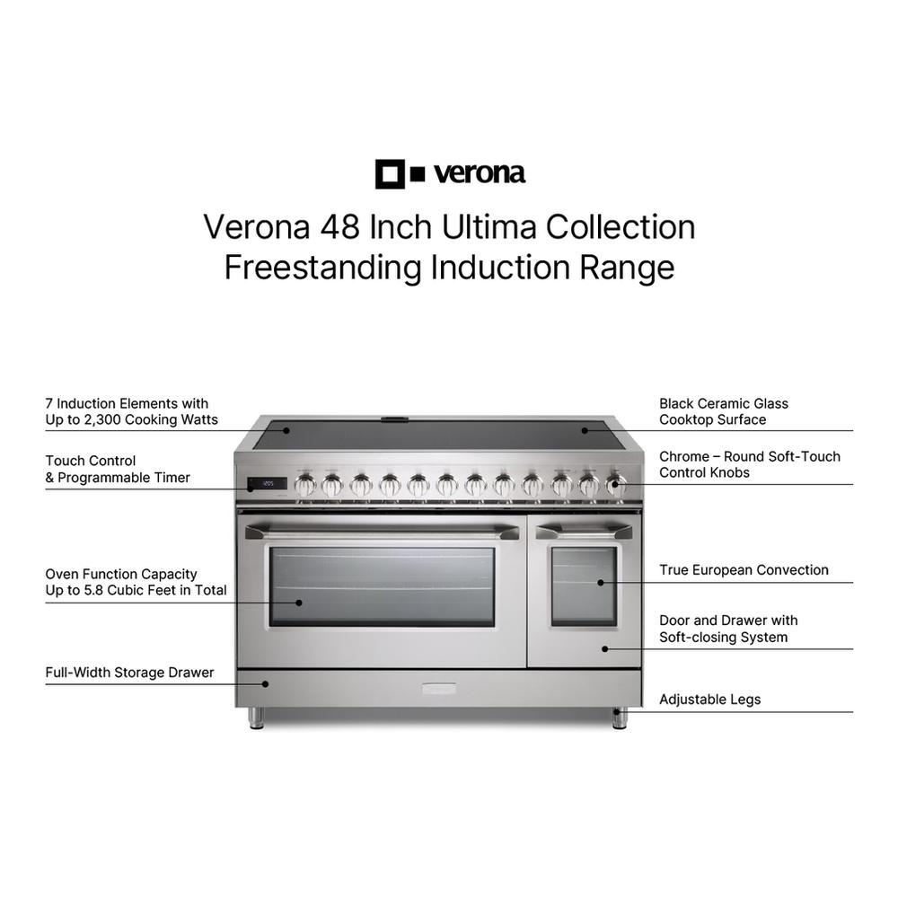Verona VUFSIE487DSS Verona Ultima 48" Induction Range With 7 Elements, Griddle And 6.5 Cu. Ft. Oven Capacity In Stainless Steel