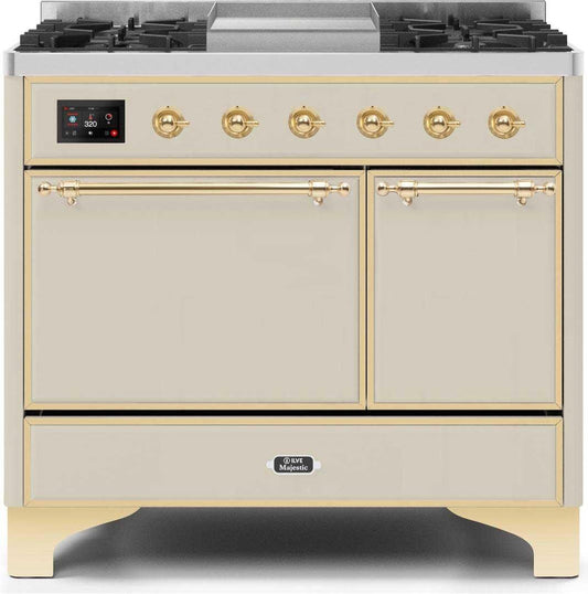Ilve UMD10FDQNS3AWGLP Majestic Ii 40 Inch Dual Fuel Liquid Propane Freestanding Range In Antique White With Brass Trim