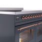 Ilve UPDI406NMPBGP Nostalgie Ii 40 Inch Electric Freestanding Range In Blue Grey With Copper Trim