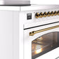 Ilve UPI366NMPWHG Nostalgie Ii 36 Inch Electric Freestanding Range In White With Brass Trim