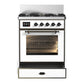 Ilve UM30NR3WHBLP Ilve Um30Nr3Whblp Majestic Iii 30 Inch Dual Fuel Range With 5 Black Brass Burners, Dual Function Burner Up To 25,000 Btu (Liquid Propane, Triple Glass Door, White, Burnished)