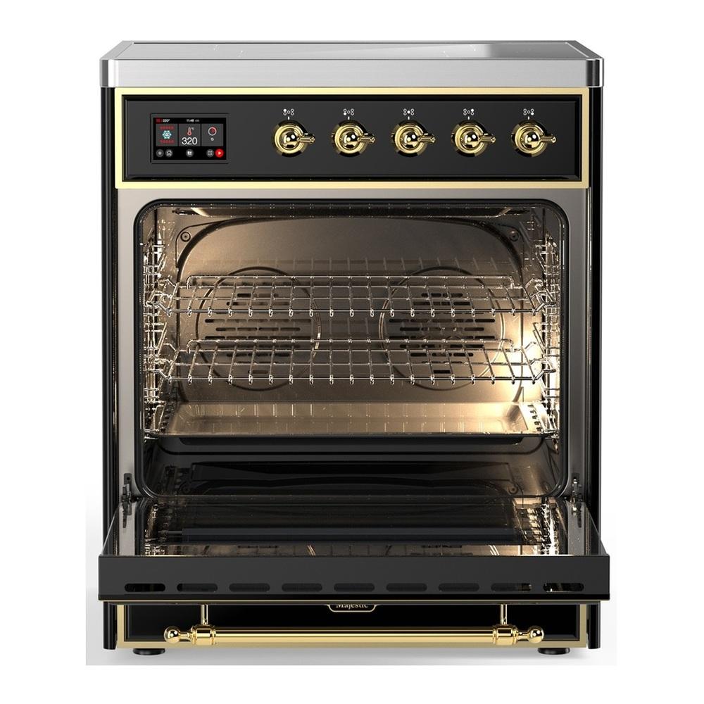 Ilve UMIB30NR3BKG Ilve Umib30Nr3Bkg Majestic Iii 30 Inch Induction Range With 4 Elements, 4 Cu. Ft. Oven Capacity (Triple Glass Door, Glossy Black, Brass)