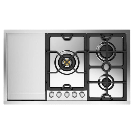 Ilve UHCPMT95FSSLP Ilve Uhcpmt95Fsslp Panoramagic 36 Inch Built-In Gas Cooktop With 5 Burners, In Stainless Steel (Liquid Propane, 5 Sealed Burners + Griddle)