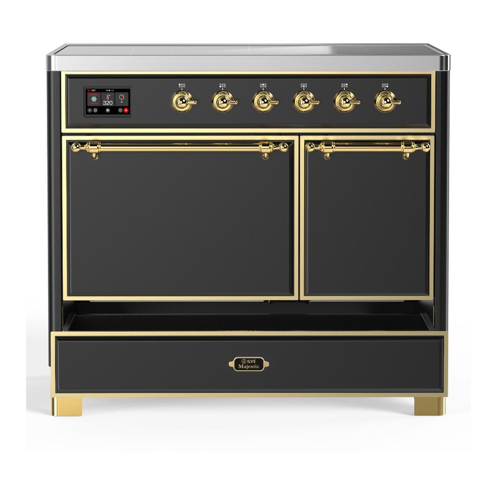 Ilve UMDIB40QNR3MGG Ilve Umdib40Qnr3Mgg Majestic Iii 40 Inch Induction Range With 6 Elements, 3.82 Cu. Ft. Total Oven Capacity (Solid Door, Graphite Matte, Brass)