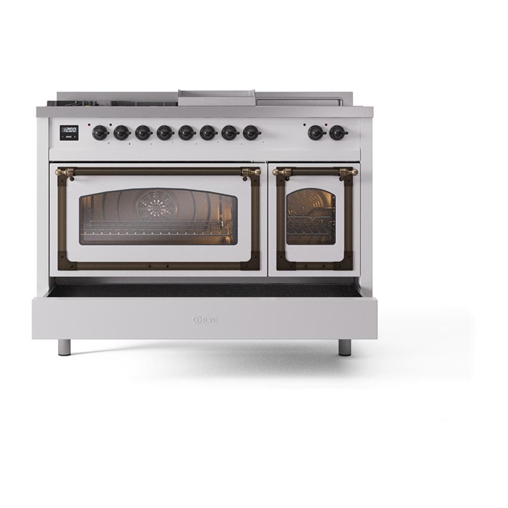 Ilve UN48FSNMPRAB Ilve Un48Fsnmprab Nostalgie Ii Noblesse 48" Dual Fuel Range (5 Sealed Burners + Griddle + French Top, Natural Gas, Triple Glass Door, Ral, Burnished)