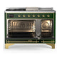 Ilve UM48FSQNR3EGG Ilve Um48Fsqnr3Egg Majestic Iii 48 Inch Dual Fuel Range With 5 Black Brass Burners, Griddle And French Top, Dual Function Burner Up To 25,000 Btu (Natural Gas, Solid Door, Emerald Green, Brass)
