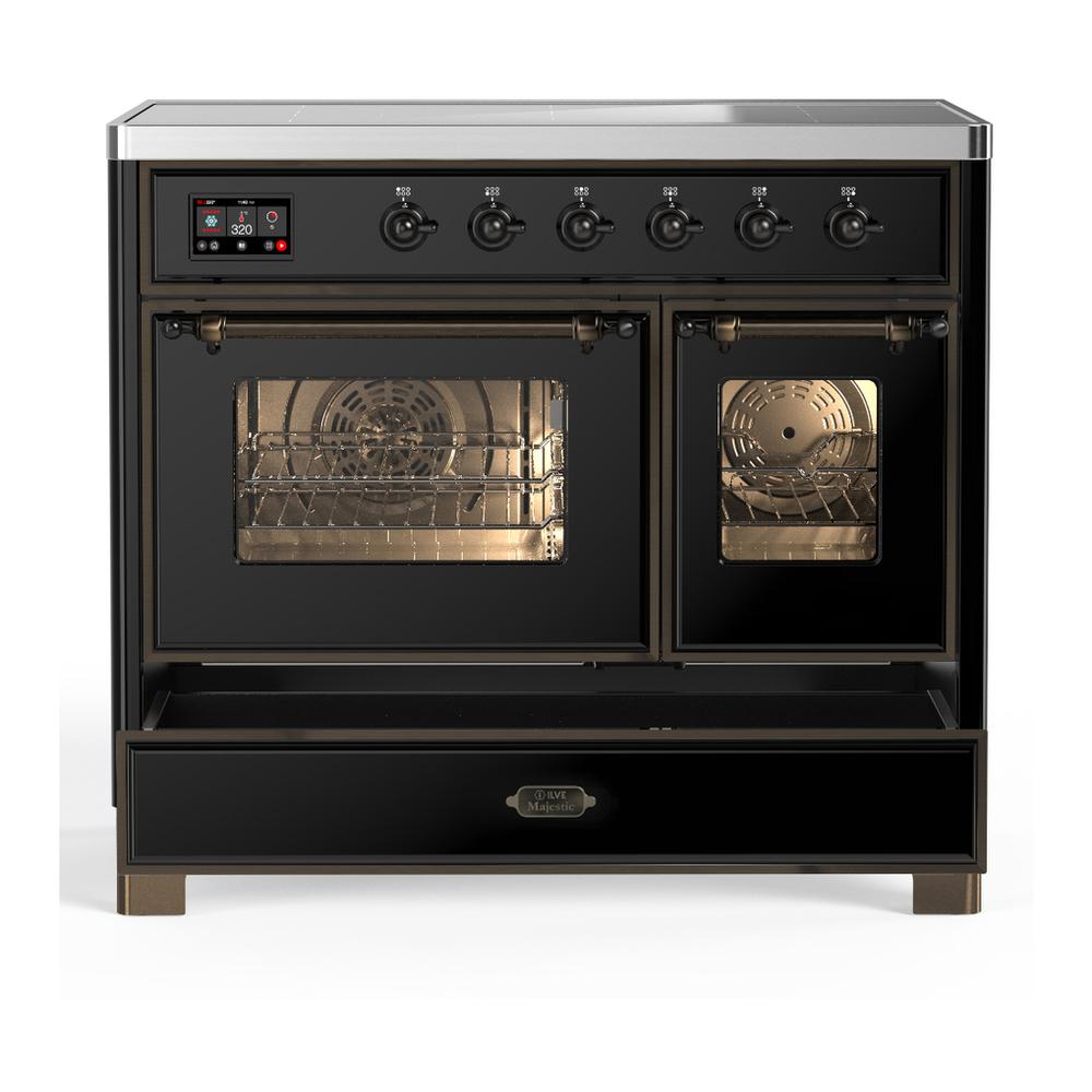 Ilve UMDIB40NR3BKB Ilve Umdib40Nr3Bkb Majestic Iii 40 Inch Induction Range With 6 Elements, 3.82 Cu. Ft. Total Oven Capacity (Triple Glass Door, Glossy Black, Burnished)
