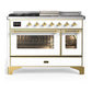 Ilve UM48FSNR3WHGLP Ilve Um48Fsnr3Whglp Majestic Iii 48 Inch Dual Fuel Range With 5 Black Brass Burners, Griddle And French Top, Dual Function Burner Up To 25,000 Btu (Liquid Propane, Triple Glass Door, White, Brass)