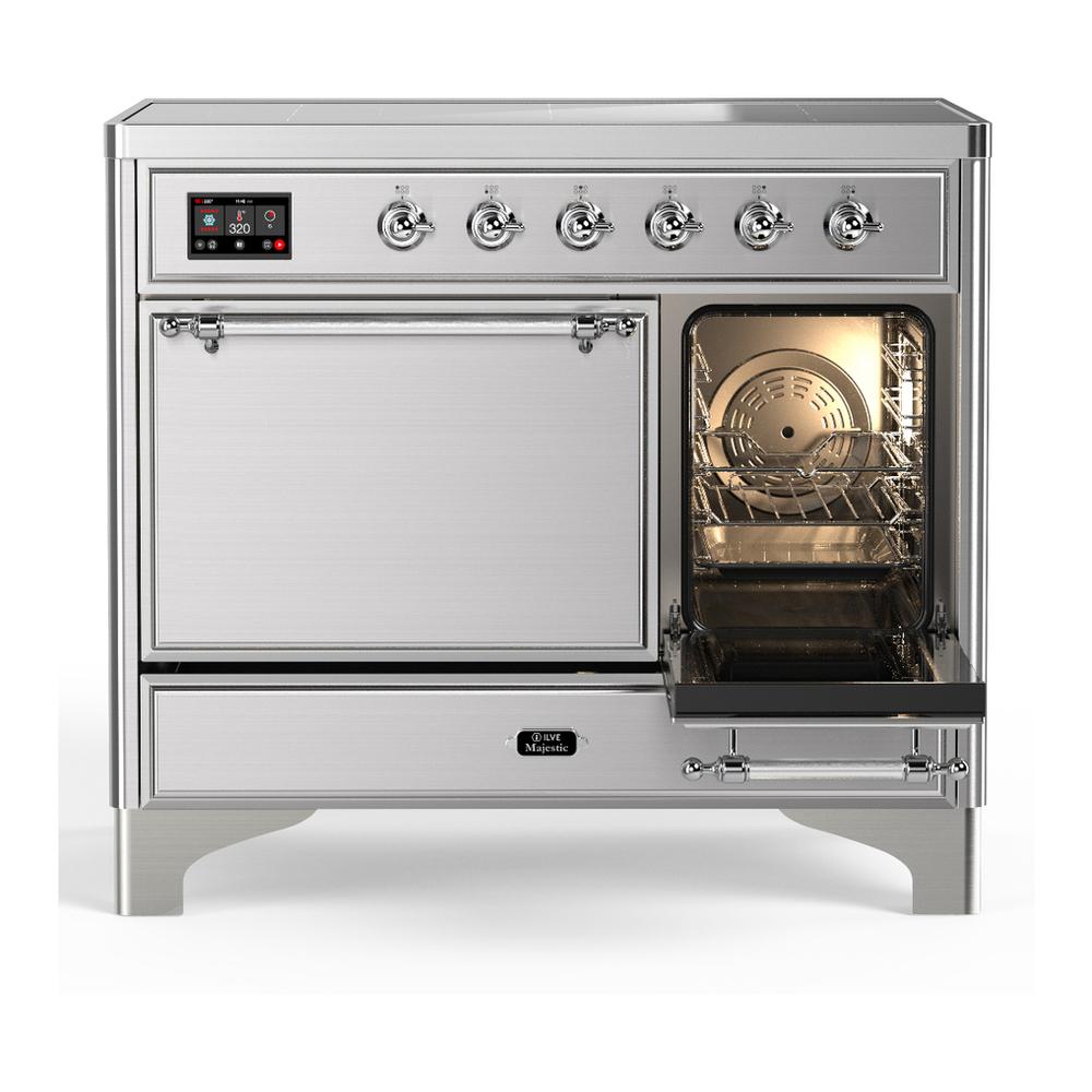 Ilve UMDIB40QNR3SSC Ilve Umdib40Qnr3Ssc Majestic Iii 40 Inch Induction Range With 6 Elements, 3.82 Cu. Ft. Total Oven Capacity (Solid Door, Stainless Steel, Chrome)