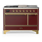 Ilve UM48FSQNR3BUGLP Ilve Um48Fsqnr3Buglp Majestic Iii 48 Inch Dual Fuel Range With 5 Black Brass Burners, Griddle And French Top, Dual Function Burner Up To 25,000 Btu (Liquid Propane, Solid Door, Burgundy, Brass)