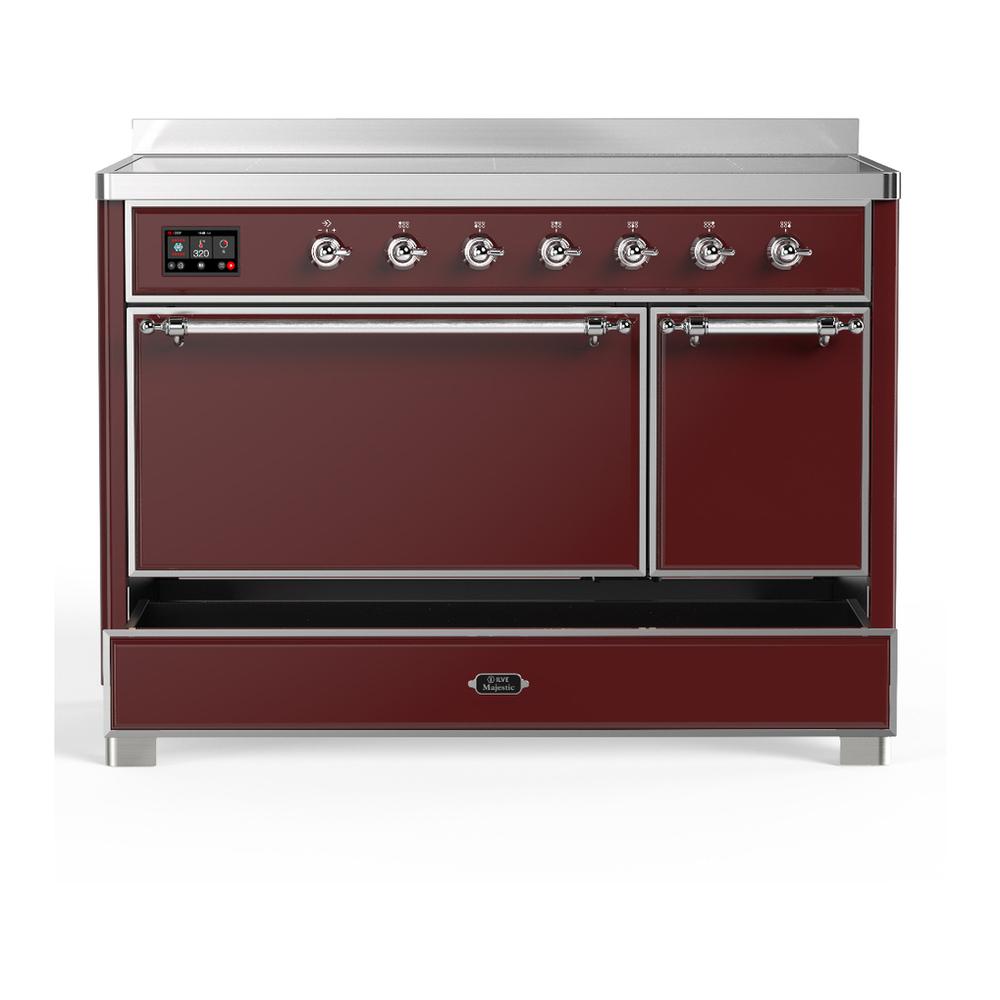 Ilve UMIB48QNR3BUC Ilve Umib48Qnr3Buc Majestic Iii 48 Inch Induction Range With 6 Elements, 5.02 Cu. Ft. Total Oven Capacity (Solid Door, Burgundy, Chrome)