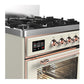 Ilve UM30NR3AWPLP Ilve Um30Nr3Awplp Majestic Iii 30 Inch Dual Fuel Range With 5 Black Brass Burners, Dual Function Burner Up To 25,000 Btu (Liquid Propane, Triple Glass Door, Antique White, Copper)