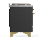 Ilve UM48FSQNR3MGG Ilve Um48Fsqnr3Mgg Majestic Iii 48 Inch Dual Fuel Range With 5 Black Brass Burners, Griddle And French Top, Dual Function Burner Up To 25,000 Btu (Natural Gas, Solid Door, Graphite Matte, Brass)