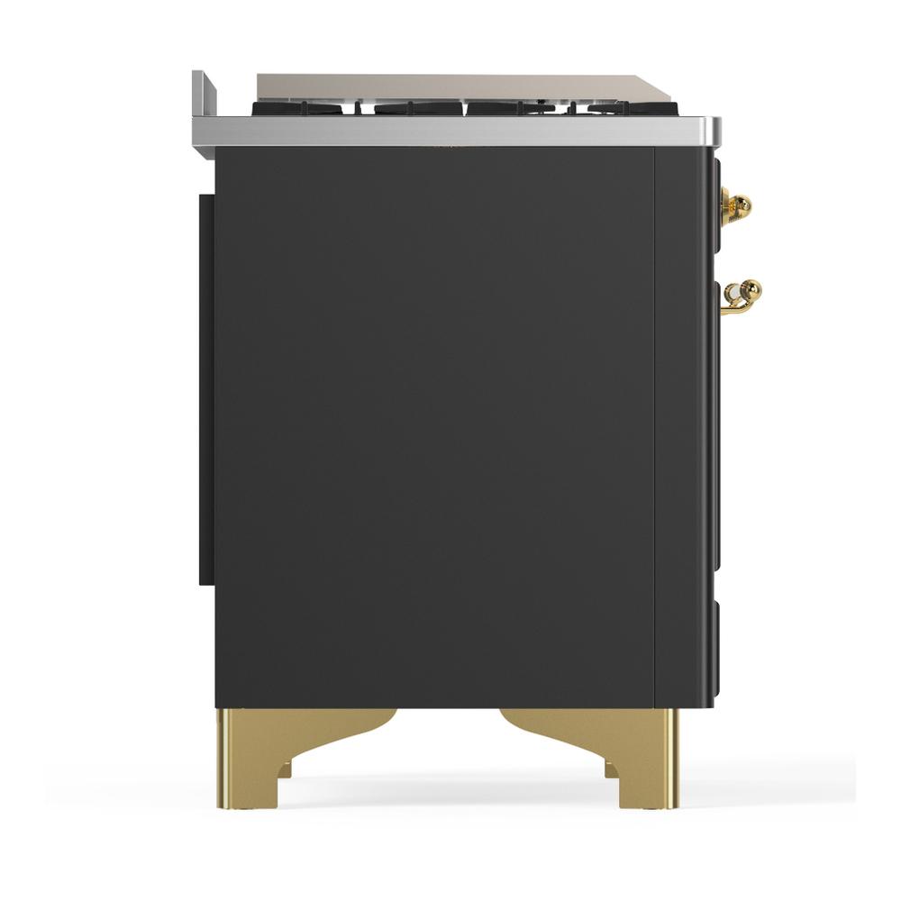 Ilve UM48FSQNR3MGG Ilve Um48Fsqnr3Mgg Majestic Iii 48 Inch Dual Fuel Range With 5 Black Brass Burners, Griddle And French Top, Dual Function Burner Up To 25,000 Btu (Natural Gas, Solid Door, Graphite Matte, Brass)
