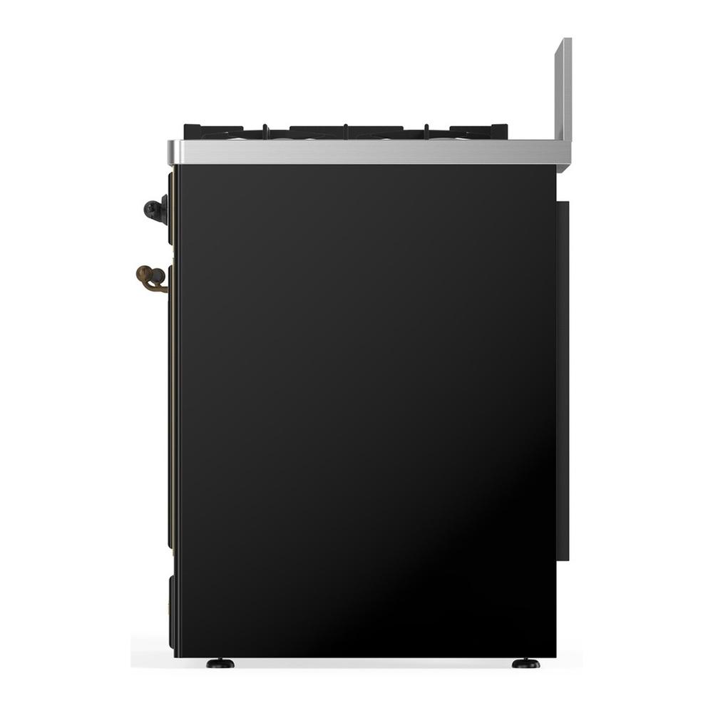 Ilve UM30QNR3BKBLP Ilve Um30Qnr3Bkblp Majestic Iii 30 Inch Dual Fuel Range With 5 Black Brass Burners, Dual Function Burner Up To 25,000 Btu (Liquid Propane, Solid Door, Glossy Black, Burnished)