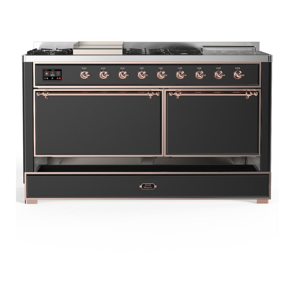 Ilve UM60FSQNR3MGPLP Ilve Um60Fsqnr3Mgplp Majestic Iii 60 Inch Dual Fuel Range With 7 Burners, Griddle And French Top, Dual Function Burner With Up To 25,000 Btu (Liquid Propane, Solid Door, Graphite Matte, Copper)