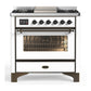 Ilve UM36FNR3WHBLP Ilve Um36Fnr3Whblp Majestic Iii 36 Inch Dual Fuel Range With 6 Black Brass Burners And Griddle, Dual Function Burner Up To 25,000 Btu (Triple Glass Door, White, Burnished, Liquid Propane)