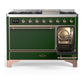 Ilve UM48FQNR3EGPLP Ilve Um48Fqnr3Egplp Majestic Iii 48 Inch Dual Fuel Range With 8 Burners And Griddle, Dual Function Burner Up To 25,000 Btu (Liquid Propane, Solid Door, Emerald Green, Copper)