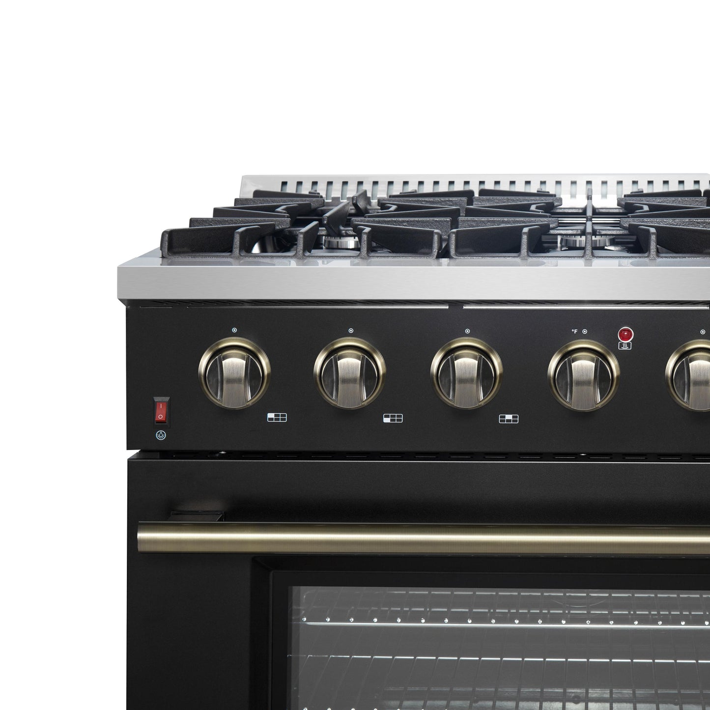 Forno FFSGS624436BLK Forno Galiano 36-Inch Freestanding Gas Range In Black With Antique Brass Design, 6 Burners, 83,000 Btu, 5.36 Cu.Ft. Convection Oven