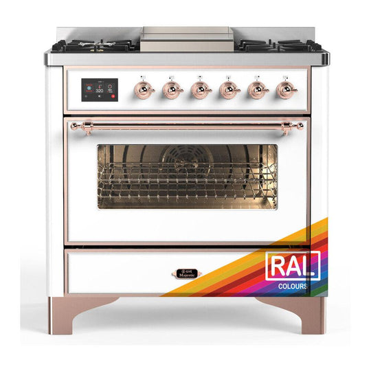 Ilve UM36FNR3RAP Ilve Um36Fnr3Rap Majestic Iii 36 Inch Dual Fuel Range With 6 Black Brass Burners And Griddle, Dual Function Burner Up To 25,000 Btu (Triple Glass Door, Ral, Copper, Natural Gas)
