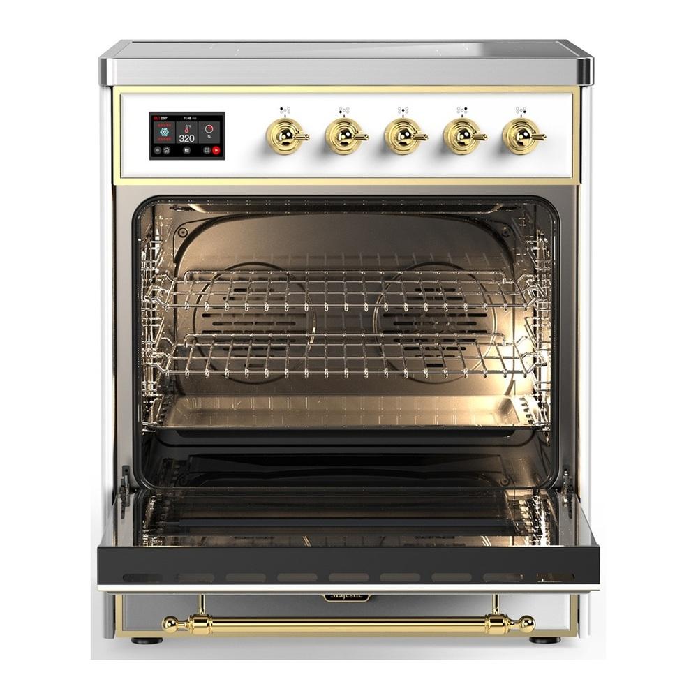 Ilve UMIB30NR3WHG Ilve Umib30Nr3Whg Majestic Iii 30 Inch Induction Range With 4 Elements, 4 Cu. Ft. Oven Capacity (Triple Glass Door, White, Brass)