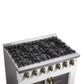 Forno FFSGS644436WHT Forno Galiano 36-Inch French Door Gas Range White And Antique Brass Design, 6 Sealed Burners 83,000 Btu, 5.36 Cu.Ft. Convection Oven