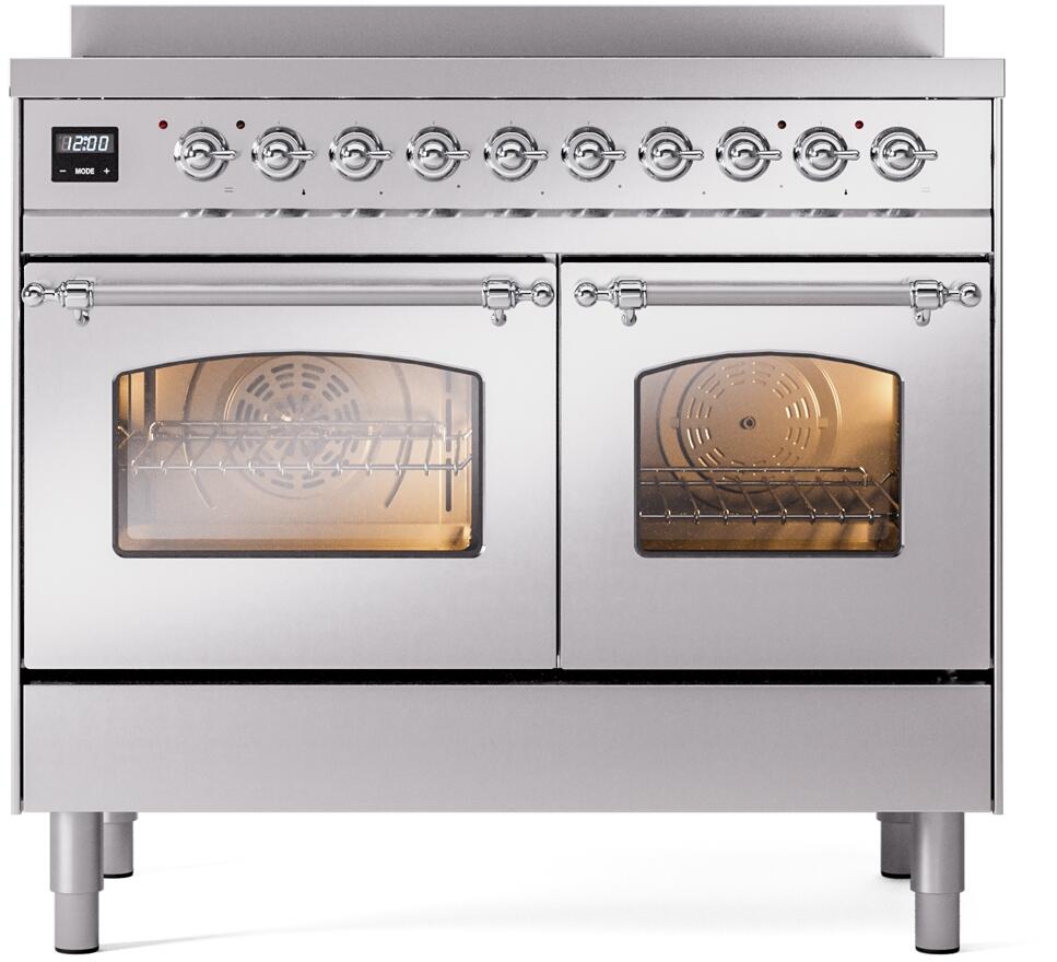 Ilve UPDI406NMPSSC Nostalgie Ii 40 Inch Electric Freestanding Range In Stainless Steel With Chrome Trim