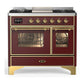 Ilve UMD40FNR3BUG Ilve Umd40Fnr3Bug Majestic Iii 40 Inch Dual Fuel Range With 6 Burners And Griddle, Dual Function Burner Up To 25,000 Btu (Natural Gas, Triple Glass Door, Burgundy, Brass)