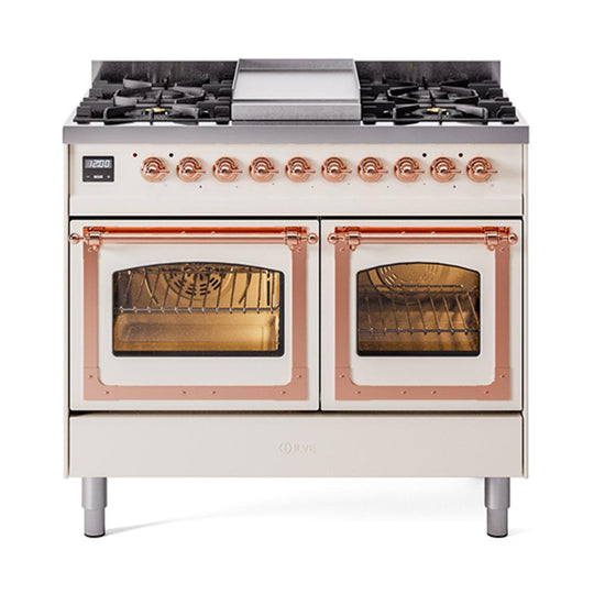 Ilve UND40FNMPAWPLP Ilve Und40Fnmpawplp Nostalgie Ii Noblesse 40" Dual Fuel Range (Liquid Propane, Triple Glass Door, Antique White, Copper)