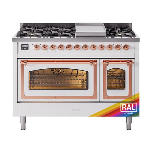Ilve UN48FNMPRAP Ilve Un48Fnmprap Nostalgie Ii Noblesse 48" Dual Fuel Range (8 Sealed Burners + Griddle, Natural Gas, Triple Glass Door, Ral, Copper)