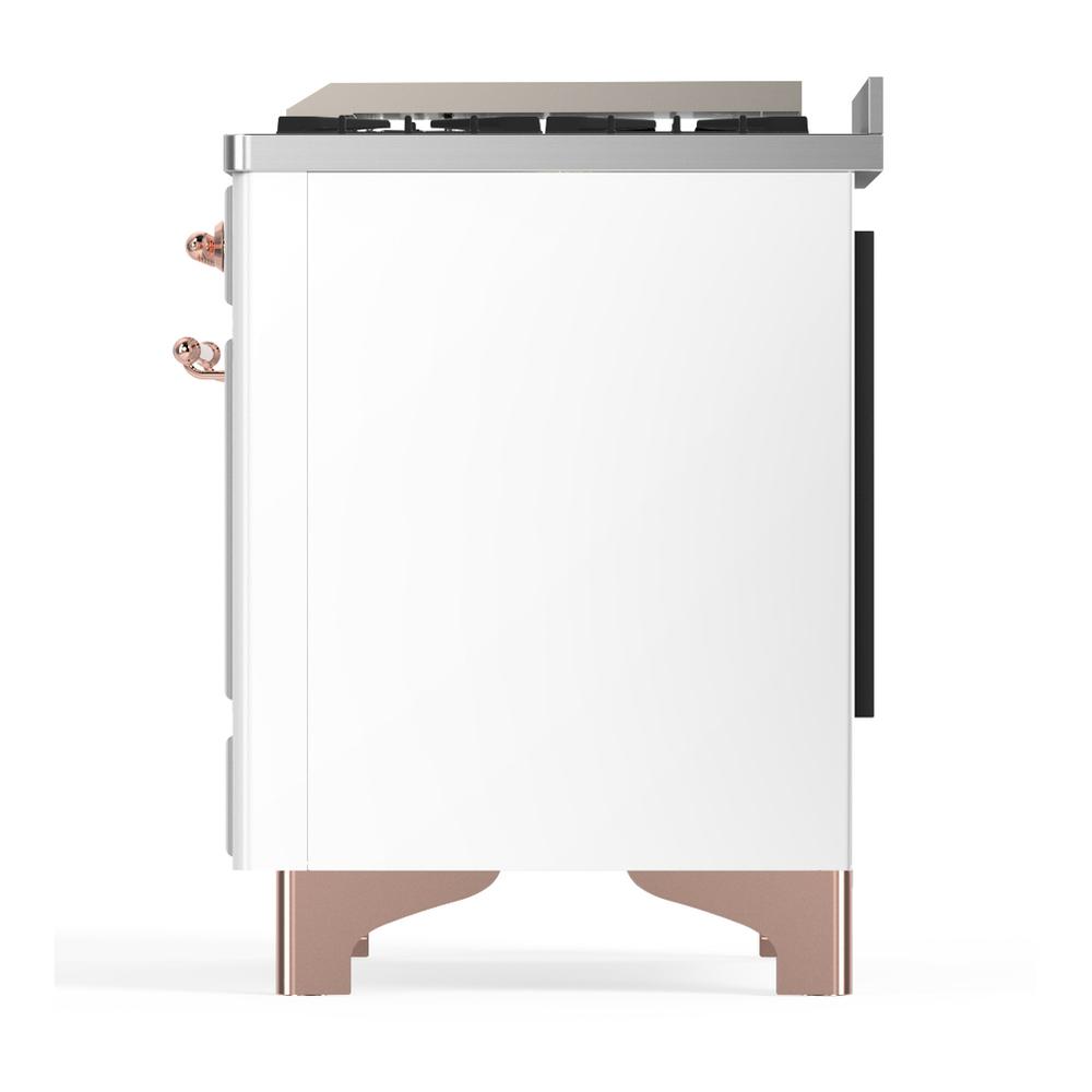 Ilve UM36FQNR3WHPLP Ilve Um36Fqnr3Whplp Majestic Iii 36 Inch Dual Fuel Range With 6 Black Brass Burners And Griddle, Dual Function Burner Up To 25,000 Btu (Solid Door, White, Copper, Liquid Propane)