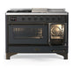 Ilve UM48FSNR3MGB Ilve Um48Fsnr3Mgb Majestic Iii 48 Inch Dual Fuel Range With 5 Black Brass Burners, Griddle And French Top, Dual Function Burner Up To 25,000 Btu (Natural Gas, Triple Glass Door, Graphite Matte, Burnished)