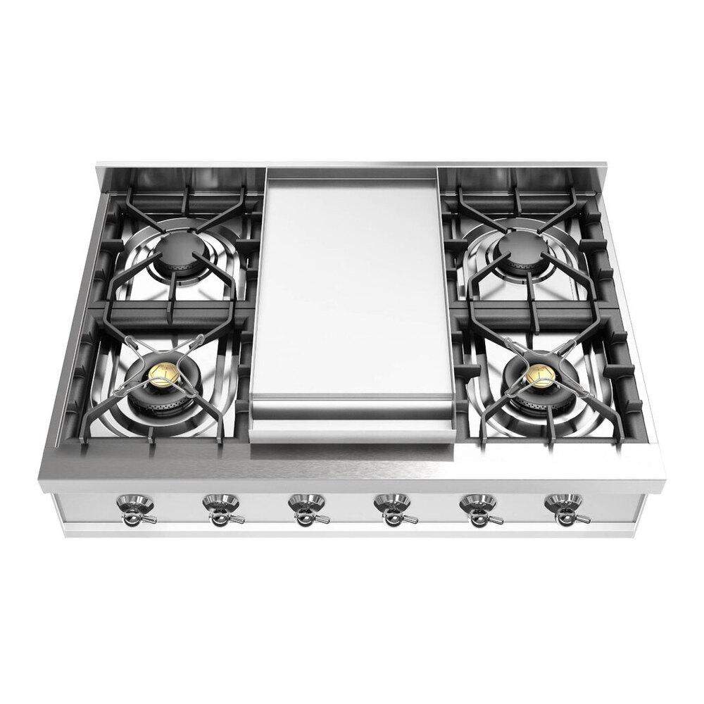 Ilve UHCP36FNSSCLP Ilve Uhcp36Fnssclp Nostalgie Ii 36 Inch Built-In Gas Rangetop With 6 Burners And Griddle, In Stainless Steel (Liquid Propane, Chrome)