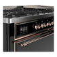 Ilve UM60FQNR3BKP Ilve Um60Fqnr3Bkp Majestic Iii 60 Inch Dual Fuel Range With 9 Burners And Griddle, Dual Function Burner Up To 25,000 Btu (Natural Gas, Solid Door, Glossy Black, Copper)