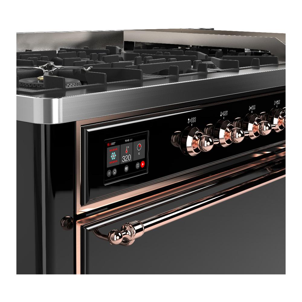 Ilve UM60FQNR3BKP Ilve Um60Fqnr3Bkp Majestic Iii 60 Inch Dual Fuel Range With 9 Burners And Griddle, Dual Function Burner Up To 25,000 Btu (Natural Gas, Solid Door, Glossy Black, Copper)