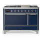 Ilve UM48FQNR3MBCLP Ilve Um48Fqnr3Mbclp Majestic Iii 48 Inch Dual Fuel Range With 8 Burners And Griddle, Dual Function Burner Up To 25,000 Btu (Liquid Propane, Solid Door, Midnight Blue, Chrome)