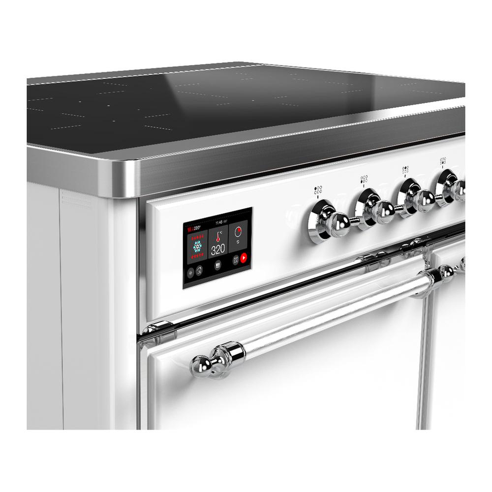 Ilve UMDIB40QNR3WHC Ilve Umdib40Qnr3Whc Majestic Iii 40 Inch Induction Range With 6 Elements, 3.82 Cu. Ft. Total Oven Capacity (Solid Door, White, Chrome)