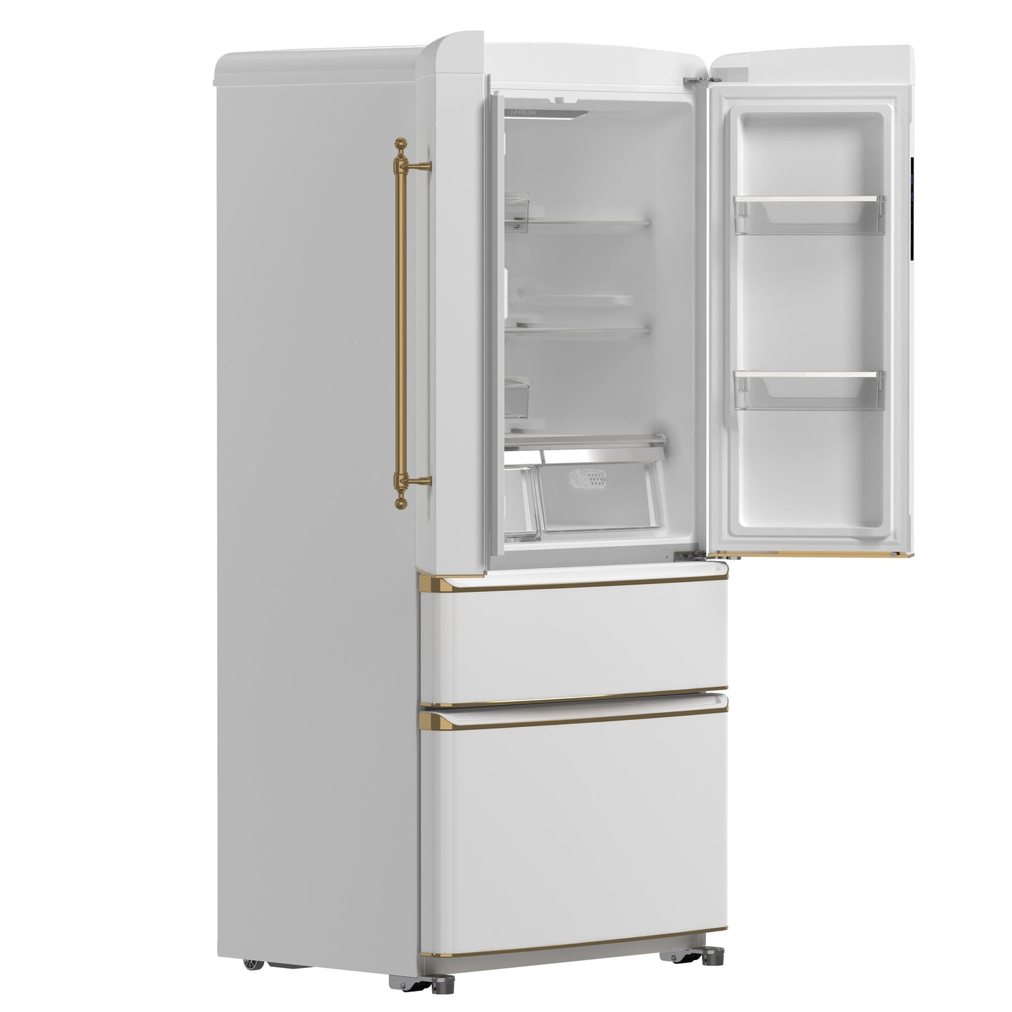 Forno FFFFD179133WHT Forno Luigi 33-Inch French Door Refrigerator, 18 Cu.Ft, White Finish, Antique Brass Handles, Energy Star Certified