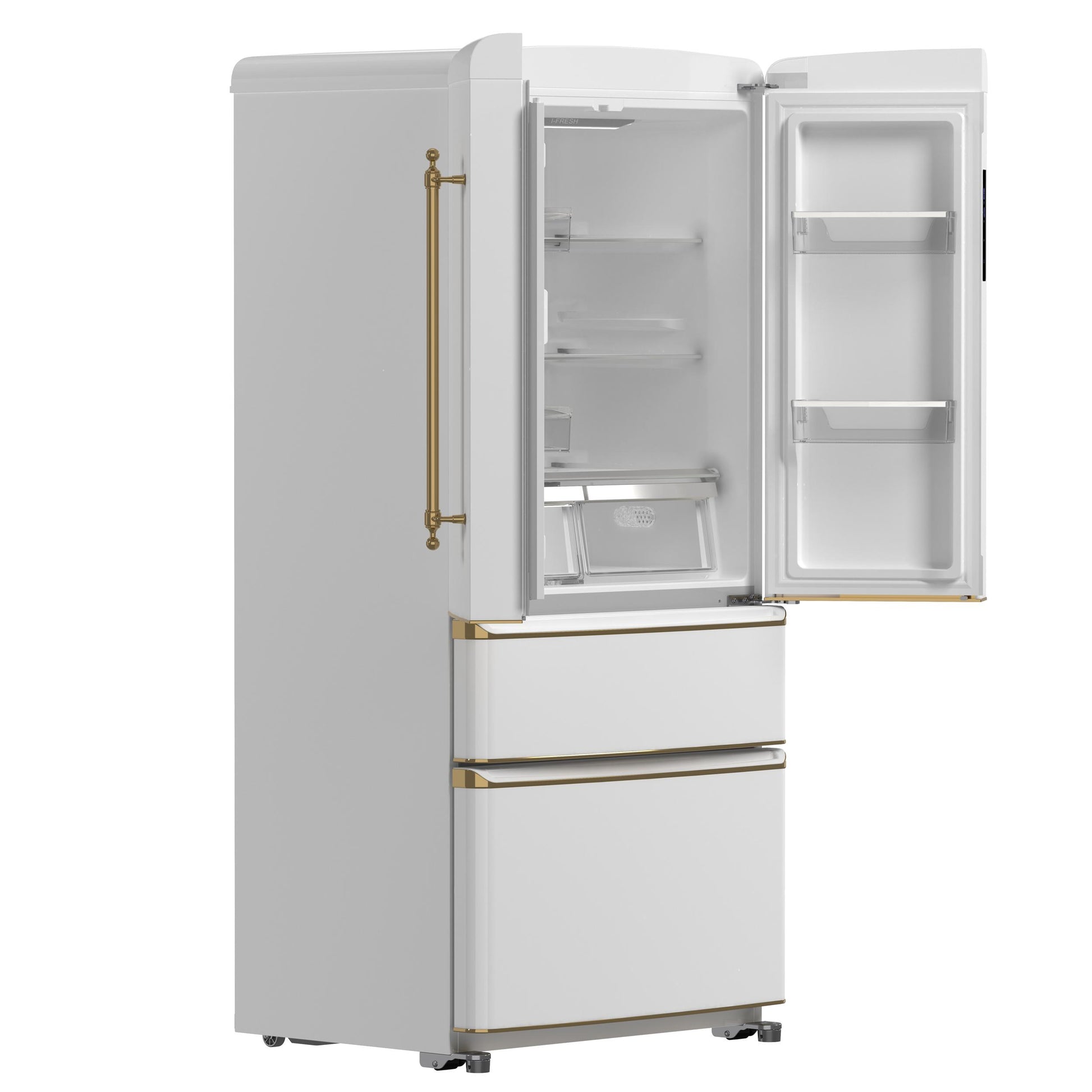 Forno FFFFD179133WHT Forno Luigi 33-Inch French Door Refrigerator, 18 Cu.Ft, White Finish, Antique Brass Handles, Energy Star Certified