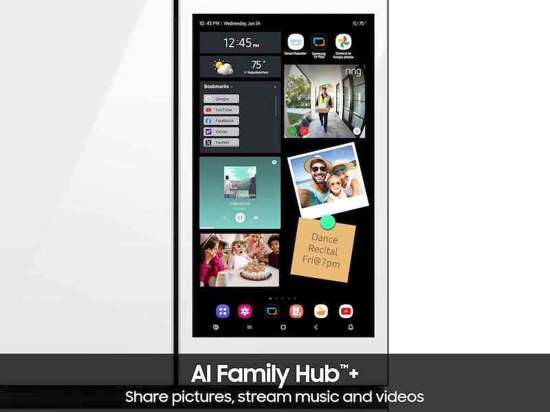 Samsung RF90F29AEW Bespoke 29 Cu. Ft. 4-Door French Door Refrigerator With Ai Family Hub&#8482;+ & Ai Vision Inside&#8482; In White Glass