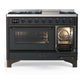 Ilve UM48FNR3MGB Ilve Um48Fnr3Mgb Majestic Iii 48 Inch Dual Fuel Range With 8 Burners And Griddle, Dual Function Burner Up To 25,000 Btu (Natural Gas, Triple Glass Door, Graphite Matte, Burnished)