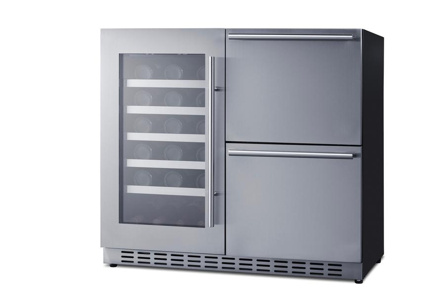 Summit ADRWC36 36" Wide Combination Wine Cellar & 2-Drawer Refrigerator, Ada Compliant