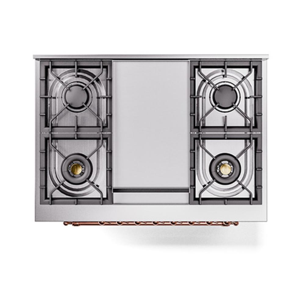 Ilve UN36FQNMPSSPLP Ilve Un36Fqnmpssplp Nostalgie Ii Noblesse 36" Dual Fuel Range (Liquid Propane, Solid Door, Stainless Steel, Copper)